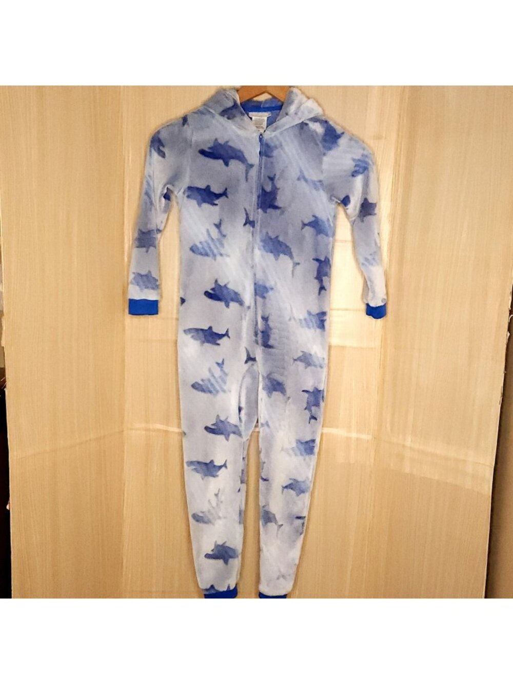 Saint Eve Kids Blue Shark One Piece Open Foot Pajamas 7-8